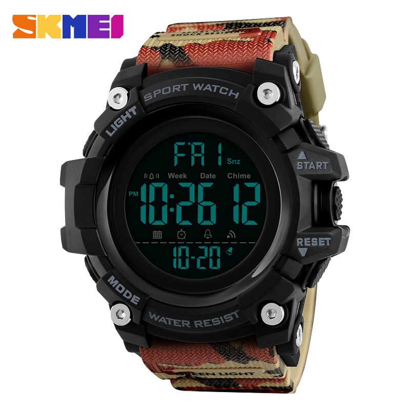 Skmei Shockproof 2 Tijd Sport Horloge Stopwatch Count Down Heren Digitale Horloges Waterdicht Zachte Klok Voor Mannelijke Reloj Hombre 1384: Camouflage