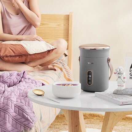 ZK30 Electric Stew Pot Slow Cooker Tea Maker Portable Pot Prridge Soup Maker with Appointment For Home Travel 600ml: gray / AU