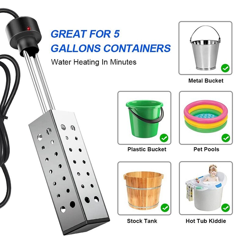 Immersion Water Heater 2500W Electric Bucket Heater With Timer Auto Shut Off Tub Heater For Home Winter EU Plug