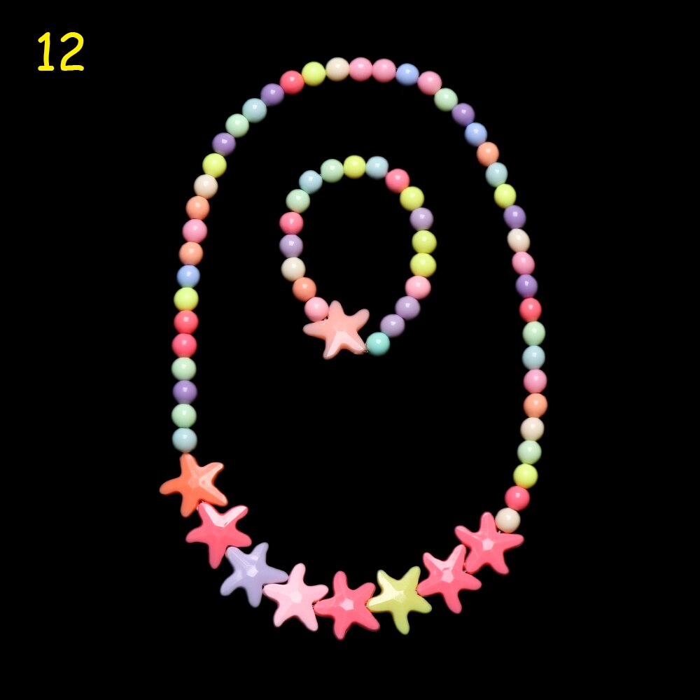 1 Set Prinses Meisje Ketting + Armband Kralen Speelgoed Vlinders Bloemen Baby Handgemaakte Ketting Kinderen Verjaardag Accessoires: 12