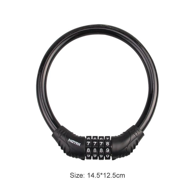 4-Digit Password Bicycle Code Lock Mountain Bike Portable Security Anti-theft Cable Lock Steel Wire Lock Bicycle Accessories: Black