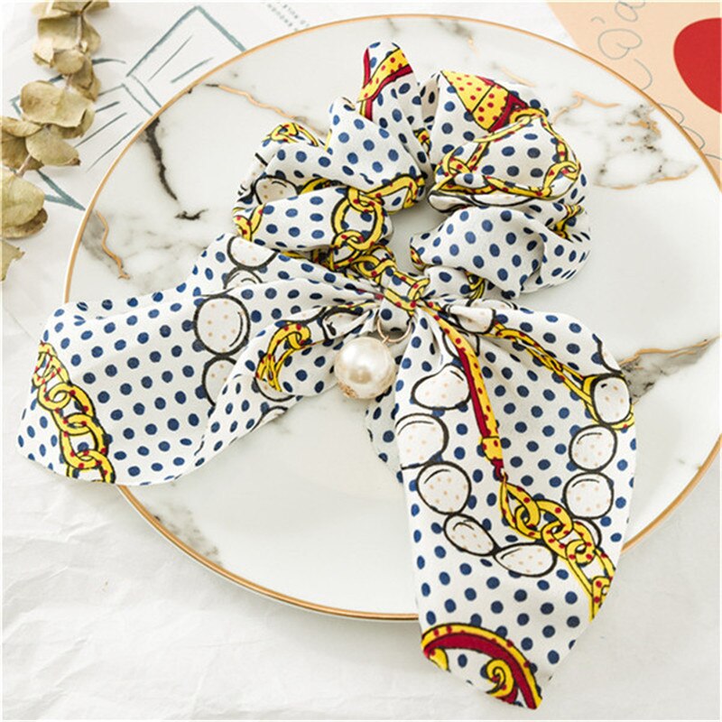Sommer hestehale tørklæde elastisk hårreb til kvinder hår sløjfer scrunchies hårbånd med blomsterprint bånd hårbånd: 14