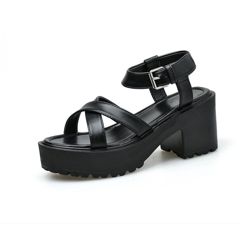 Ymechic zwarte gladiator sandalen met plateauzool voor dames met enkelbandje, casual gothic damesschoenen in romeinse stijl, zomerse korting op hakken