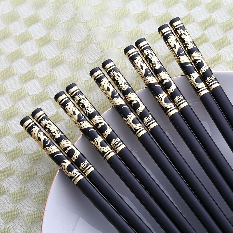 Zollor 1 Pair High Household Alloy Black Chopstick Hotel Restaurant Non-slip Tableware Reusable Food Sticks For Sushi