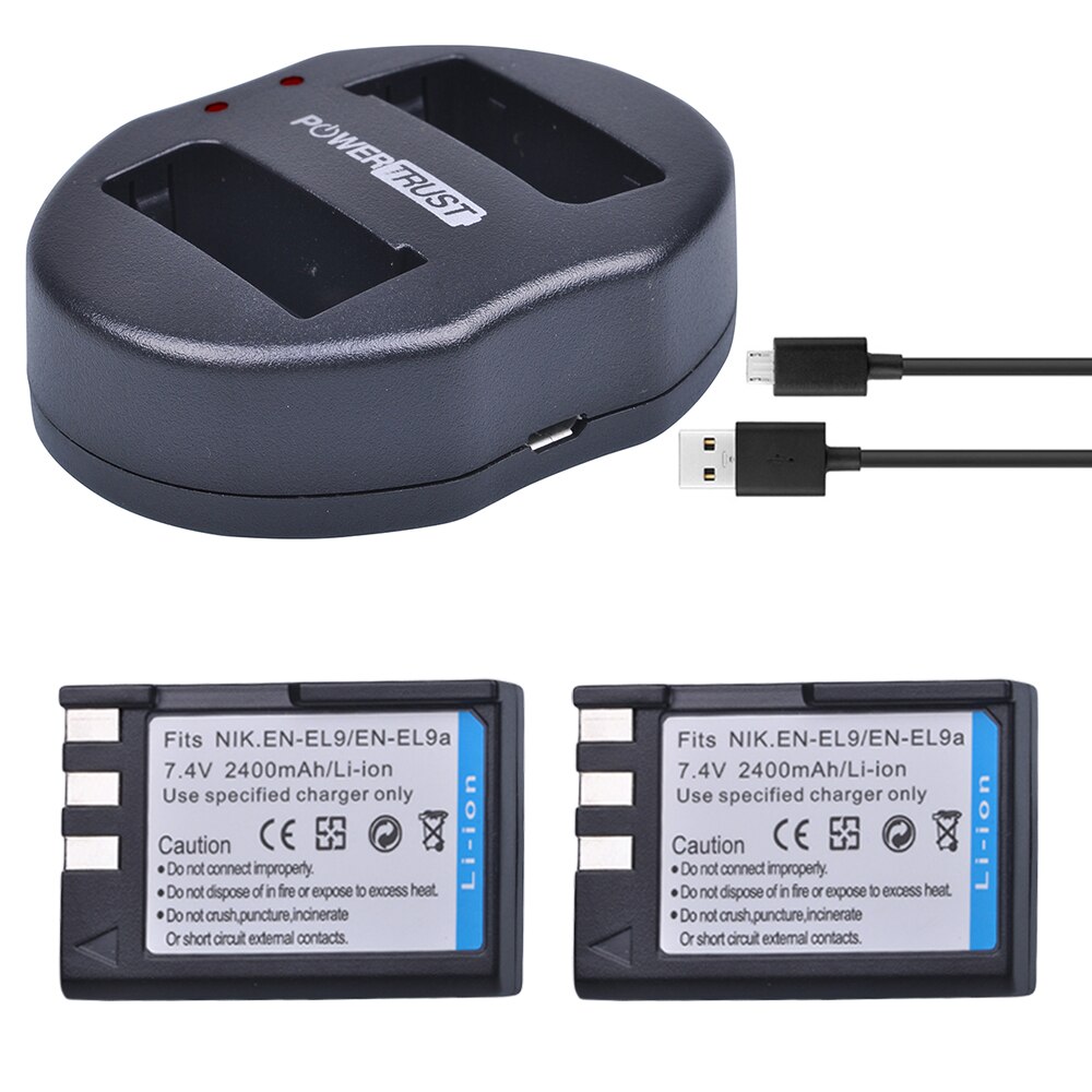2Pcs 2400mAh EN-EL9 EN-EL9a EN EL9 Batterij Akuu + USB Dual Charger voor Nikon EN-EL9a D40 D60 D40X d5000 D3000 Camera