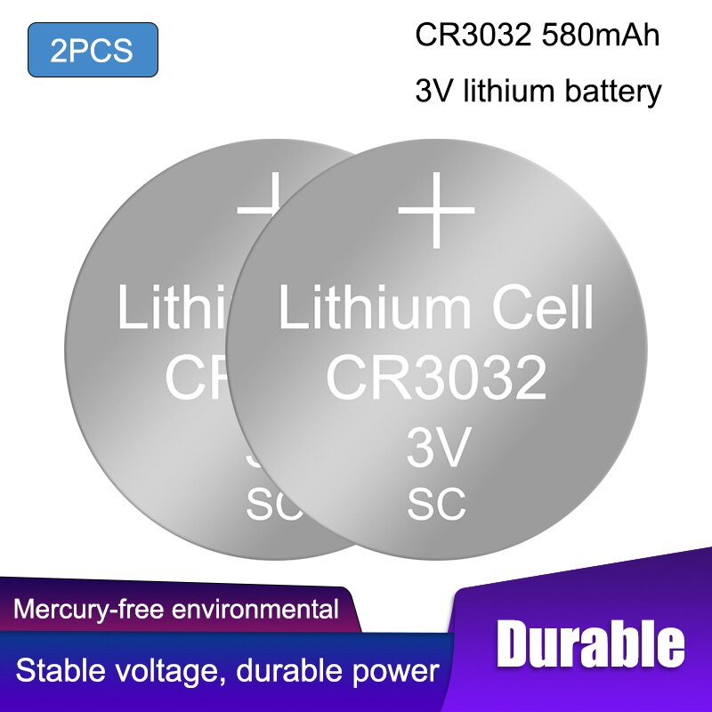 2 stk/parti  cr3032 3032 3v knap lithium batteri til pandelampe, adgangskort, kraftigt lys lommelygte