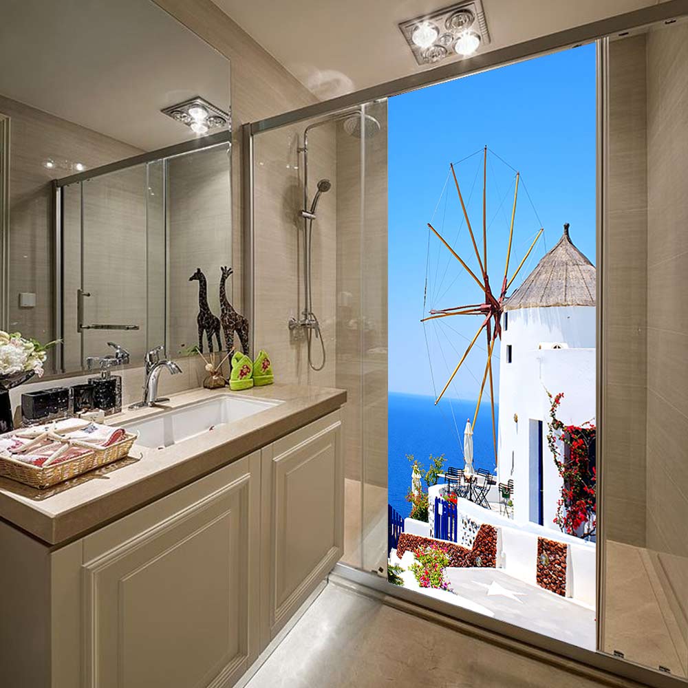 3D santorin porte autocollants stickers muraux auto-adhésif imperméable amovible