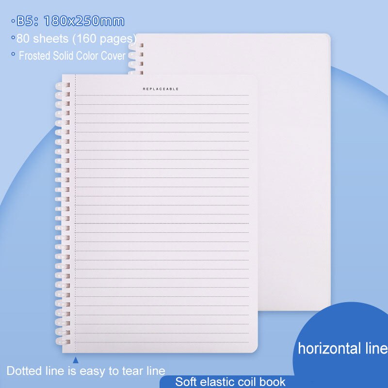 80Sheet B5 360 Flip Loose Leaf Soft Side Notebook Journal Planner Transparent Horizontal Line Notebooks School Office Stationery: Horizontal line