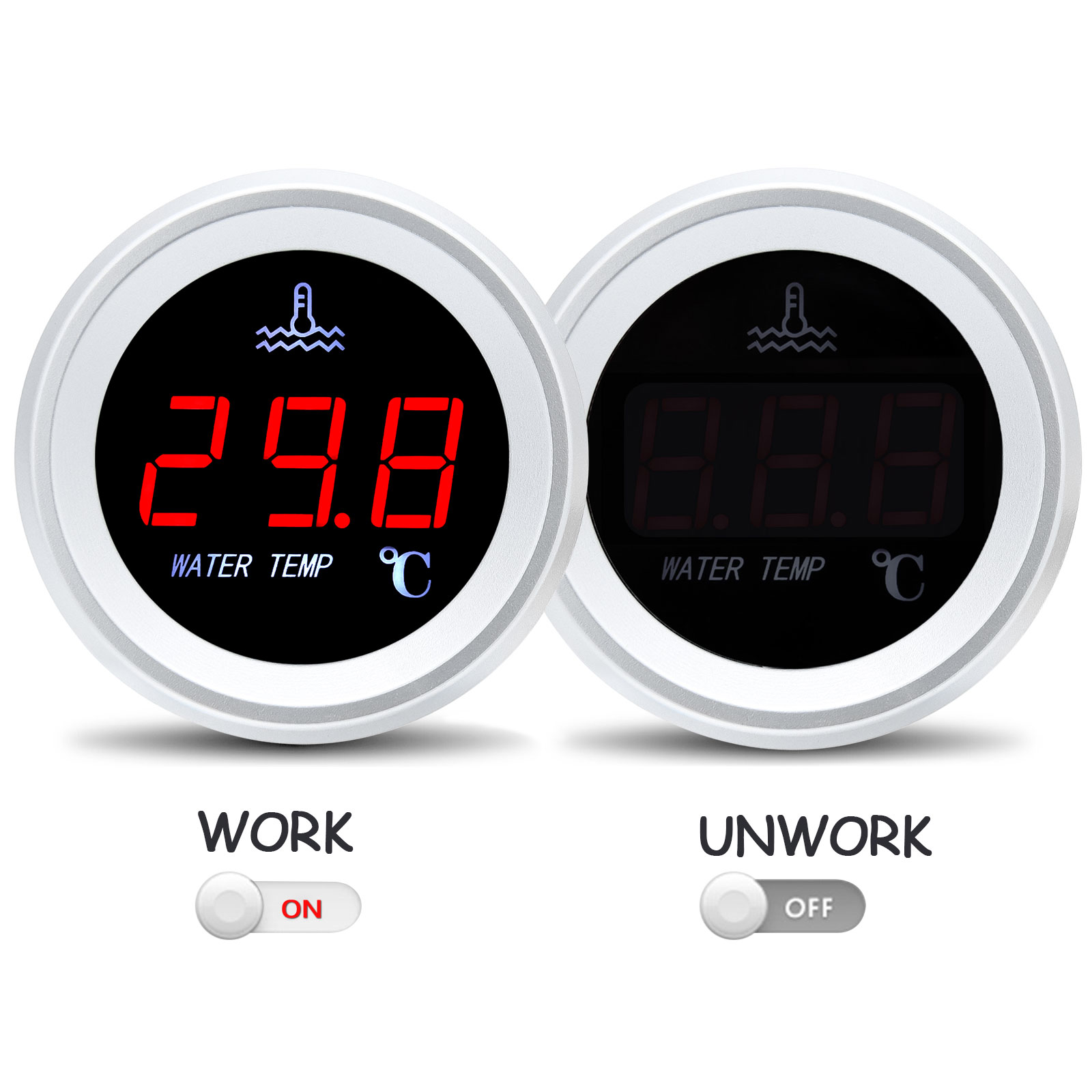 LED-Digital-Wassertemperaturanzeige, 12 V, elektronisch, universell, 120 °C, mit 10 mm Wassertemperatursensor für Auto, LKW, Yacht, Stiefel