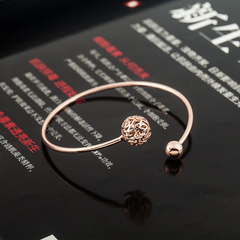 Women' Simple Cuff Bracelet Bangles Geometric Opening Lady Bangles Hollow Ball Bracelet Personality Statement Jewelry: rose gold