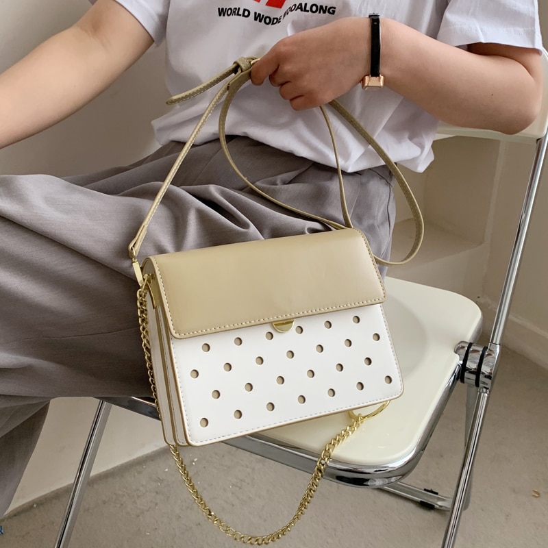 Kleine leder-umhängetaschen für damen, vintage-schultertasche mit kette, schlichte tasche, reisehandtasche und umhängetasche