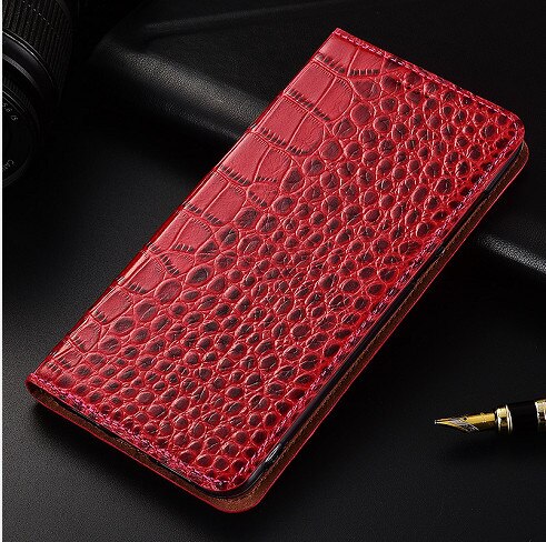 Del modello del coccodrillo genuino slot per scheda di cuoio della cassa del supporto per Samsung Galaxy A50/Galaxy A51/Galaxy A40 custodia per armi della copertura caso coque: Samsung Galaxy A50 / Red