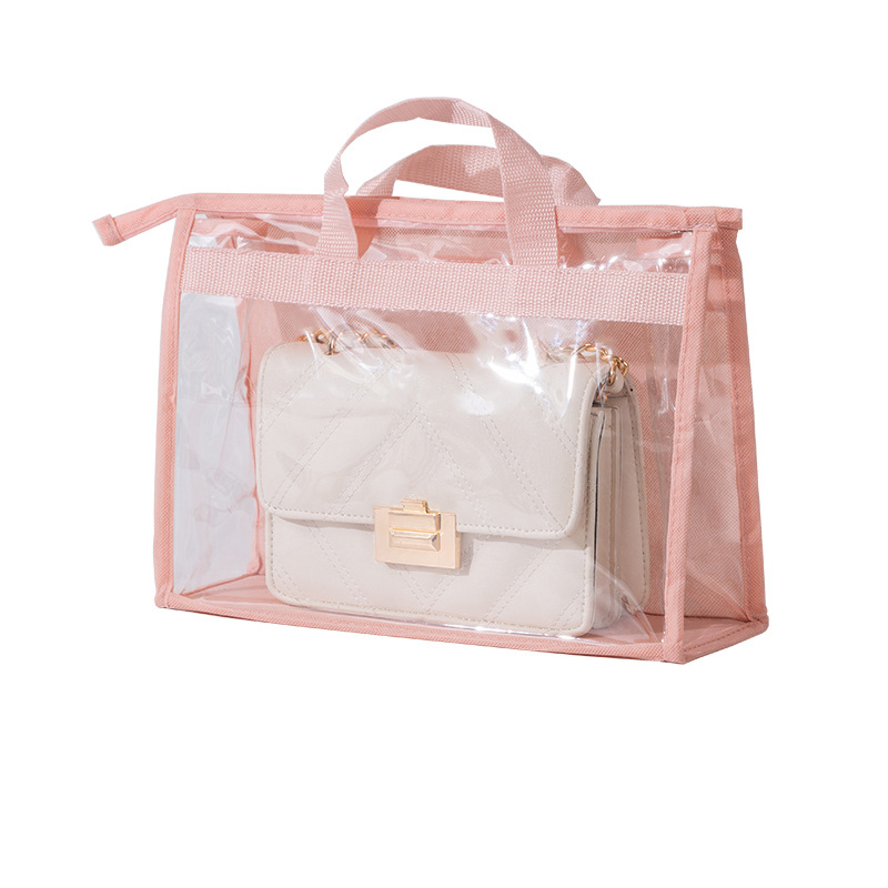 Dust-proof PVC storage handbag for bags' protection transparent breathable damp-proof hanging bags organizers for bags' storage: pink / S