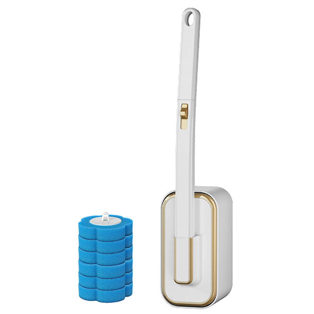 Toalettbørste plassbesparende veggmontert skrubber for rengjøring 6 utskiftbare børstehoder toalettbørste for hjemmehotell: Lys gul