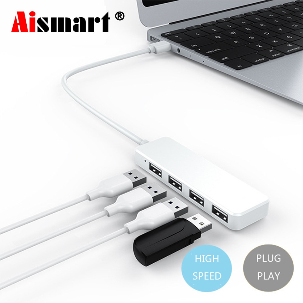Aismart 4 -poorts usb-hub, snelle usb 2.0- hub, multi-usb-poortsplitter, 3 hubs voor laptops, pc's, computeraccessoires, hub usb 2.0