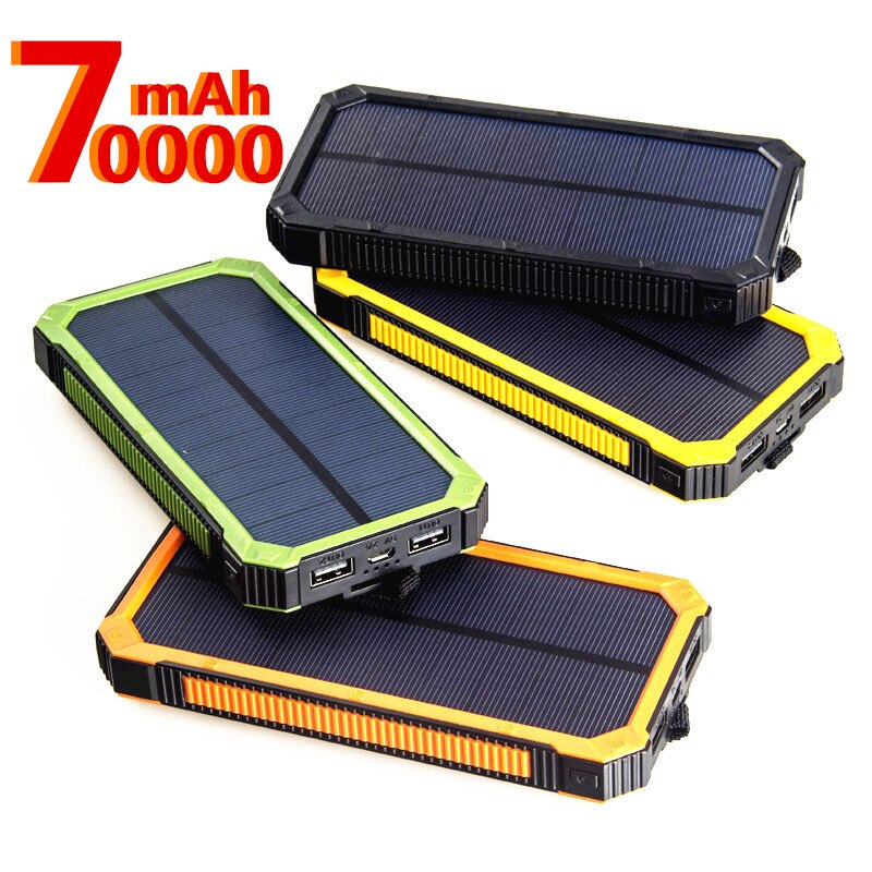 70000Mah Zonne Bank Led Verlichting Outdoor Draagbare 2USB Poverbank Reizen Externe Batterij Voor Samsung Iphone Xiaomi