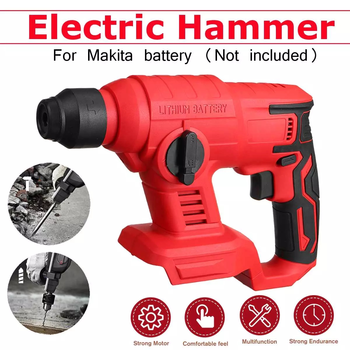 Cordless ElectricHammer Rotary Impact Drill Brushless Concrete Breaker Tool 2 Modes For Makita 18V Battery without Battery