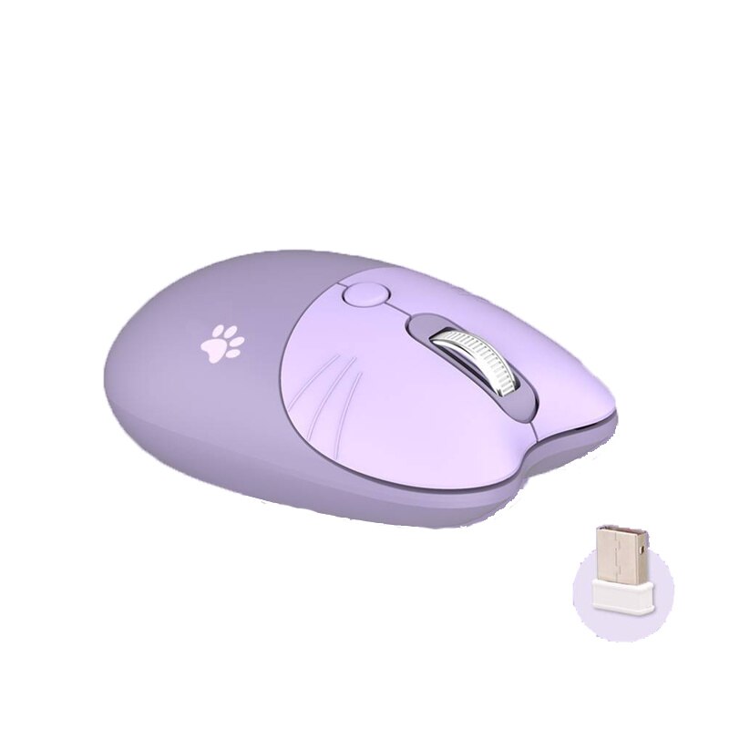 2.4G Wireless Computer Mouse Ergonomic Silent Mause 1600DPI Cute Rechargeable Mice Girl Blue For Laptop PC MAC: Purple