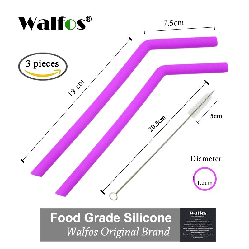 WALFOS Set Of 2 Reusable Drinking Straw Flexible Food Grade Stainless Steel Silicone Reusable Drink Straw For Mugs 20/30oz: big purple