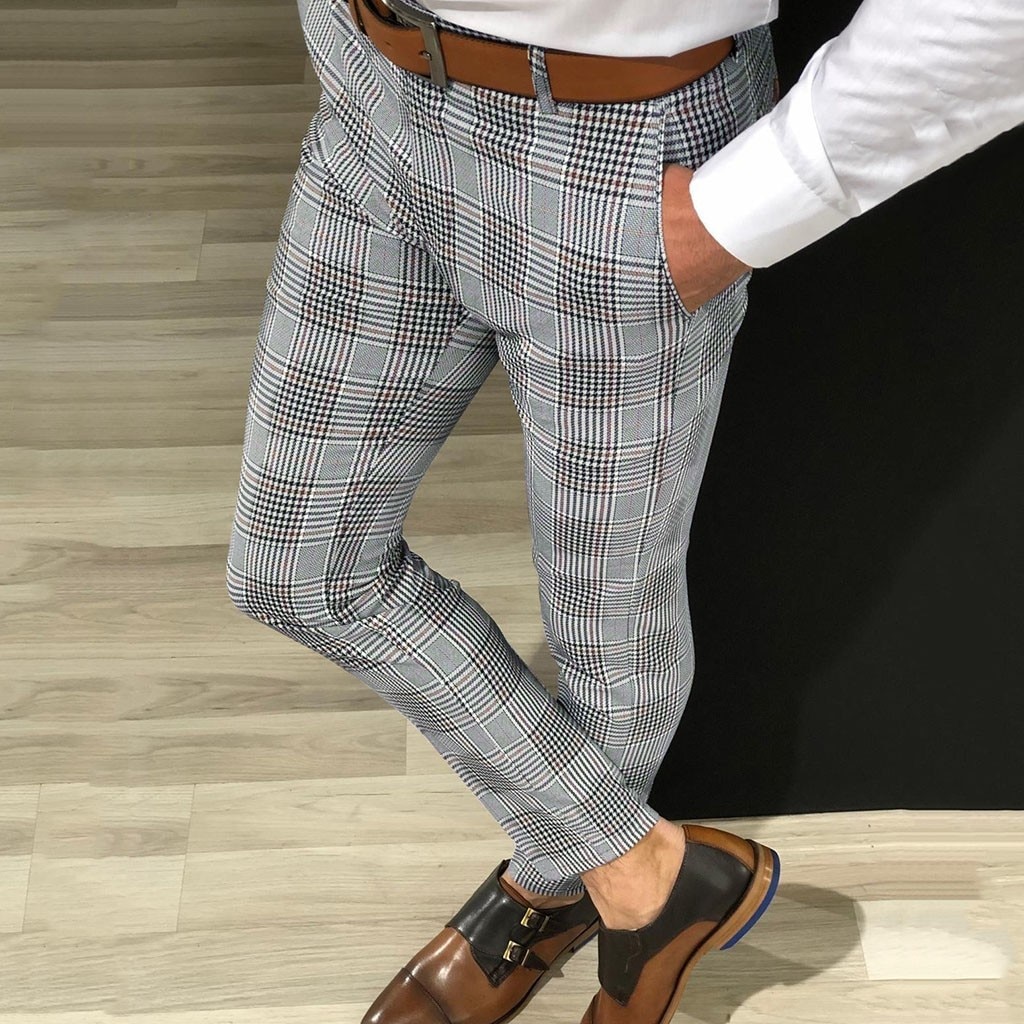Mode Mannen Casual Plaid Print Trekkoord Elastische Taille Lange Broek Broek M-3XL Broek Man Streetwear Joggers Cargo Man