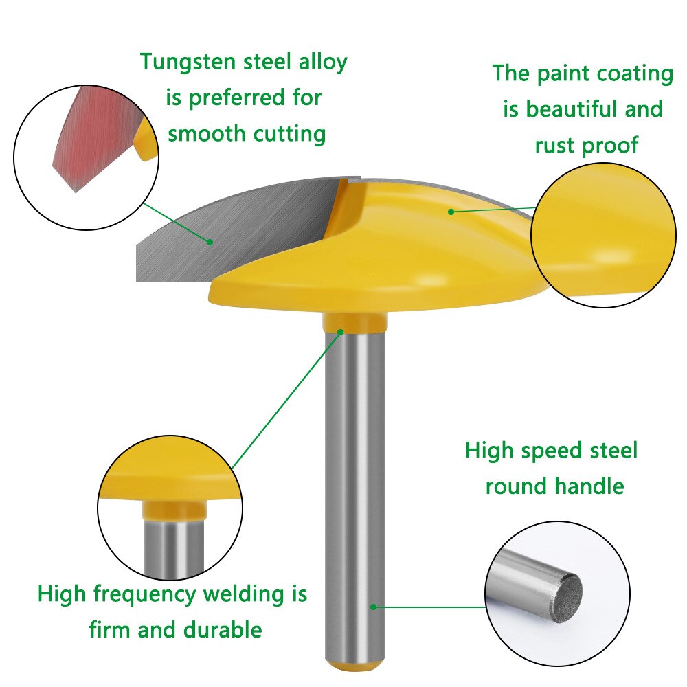 1Pc 6Mm 8Mm 1/4 &quot;Shank 1-3/4&quot; Breed Kleine Kom Router Bit 1.65 &quot;radius Concave Radius Frezen Hout Werk Kroon