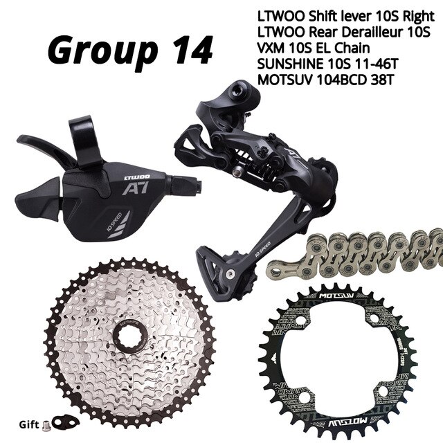 LTWOO A7 1X10S Groupset 10 speed shift lever derailleur SUNSHINE cassette 42T 46T 50T VXM Chain MOTSUV Chainring 32T 34T 36T 38T: 104BCD-38T 11-46T