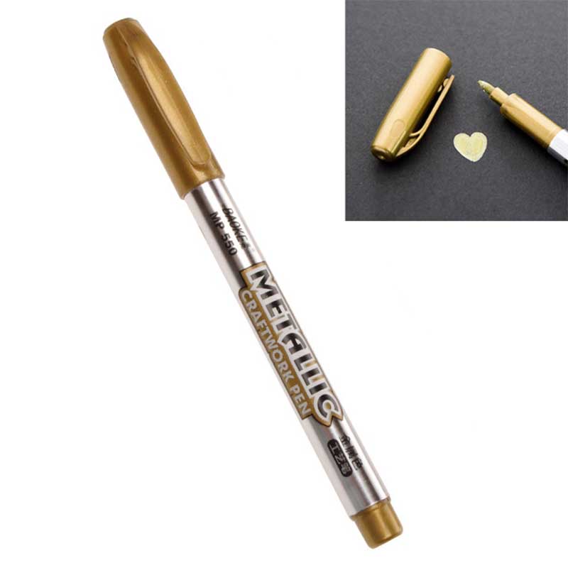 1 Pcs Diy Metalen Waterdichte Permanente Verf Marker Pennen Goud Zilver 1.5Mm Voor Glas Metalic Stof Markers Ambachten Pennen: 1pcs Gold