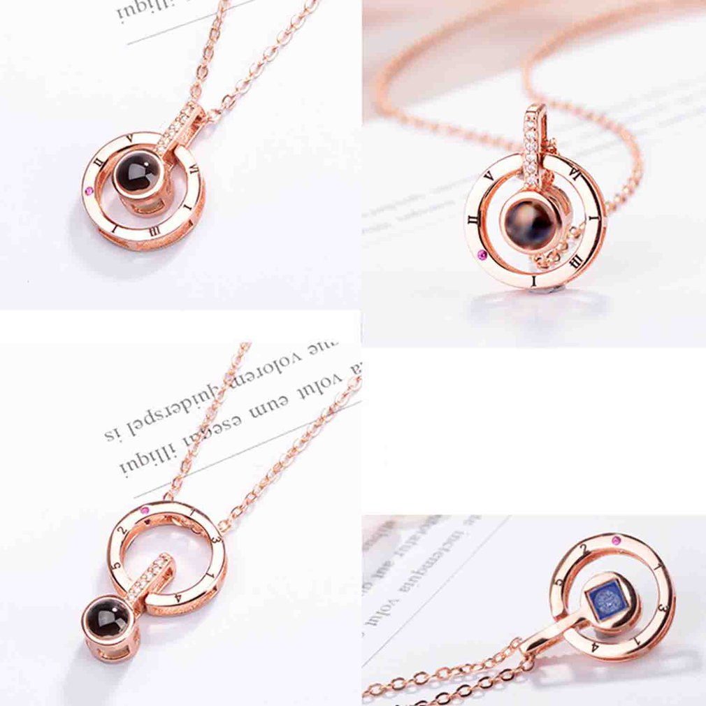 Rose Gold Silber 100 Sprachen ICH Liebe Sie Schütteln Klingt mit Projektion Schlüsselbein Speicher Hochzeit Halskette Kette Valentine