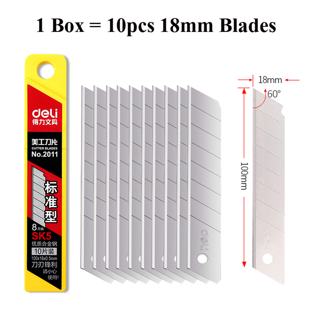 9mm 18mm Utility Knife Replacement Blades,Snap Off Carbon Steel Blades for Cutting Knives, Hobby, Craft Knife, Box Cutter: 1 Box 18mm 2011