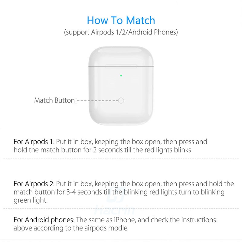Wireless Charging Case For AirPods With Pairing Pop up Windows Qi Charger Replacement For Air pods 1 2 Airpod Charging Case Box