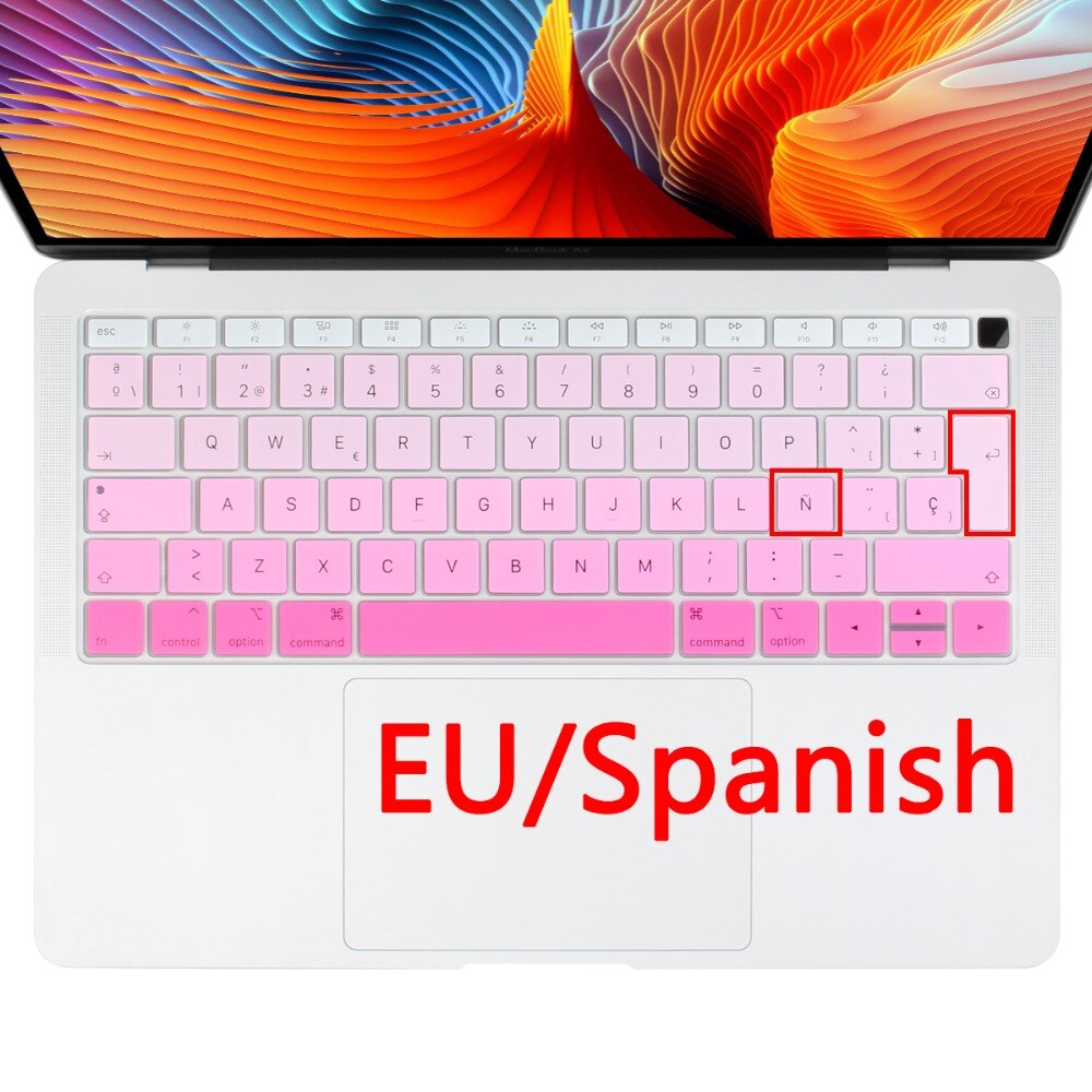 Euro Russian Spanish French Arabic Water Dust Proof keyboard Cover Skin for Macbook Air 13 A2179 A1932 Touch ID: EU Spanish pink