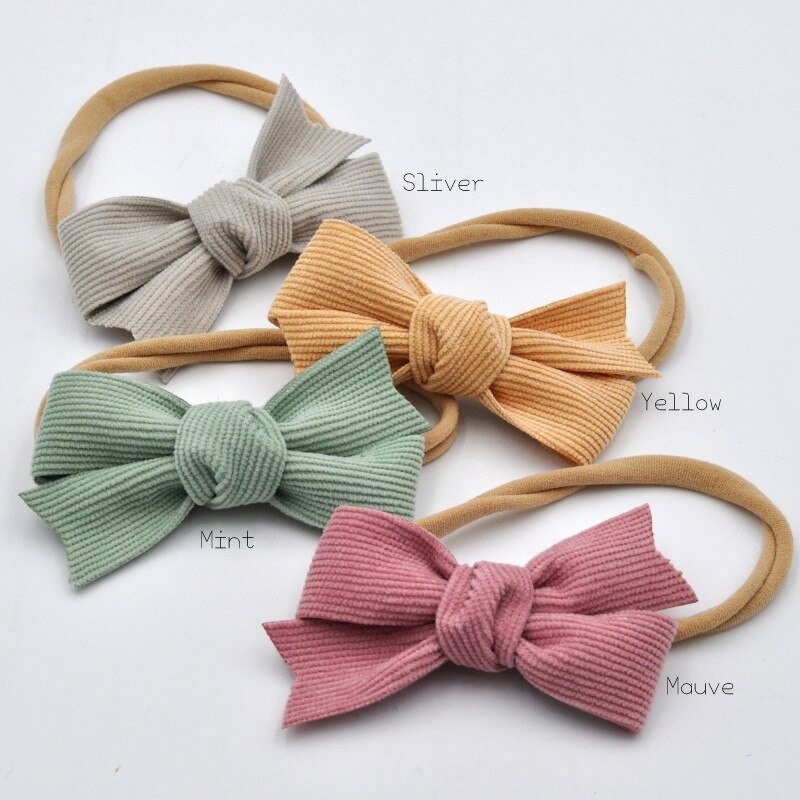 12pçs/lote faixas de cabelo macias de nylon, laço artesanal, veludo, arco de cabelo para bebê acessório de cabelo infantil: nylon headband