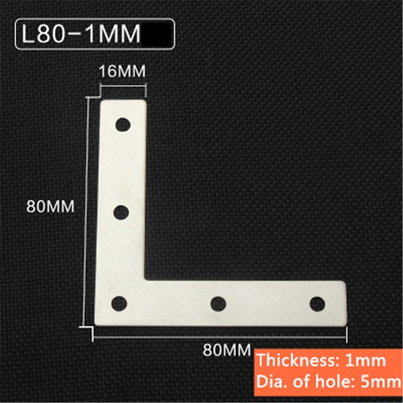 5 stks/partij Rvs Plain Hoek Beugel Satijn L T Vorm Board Ondersteuning Hoek Beugel Meubelbeslag Connectors: L80-1mm