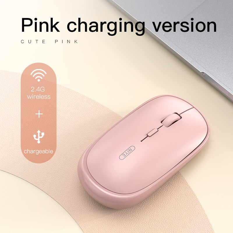 Niye Wireless Mouse 2.4GHz Pink Mouse Rechargeable Silent 1600 DPI Adjustable Computer Home Office Desktop Mice Wireless Mouse: Pink Recharge