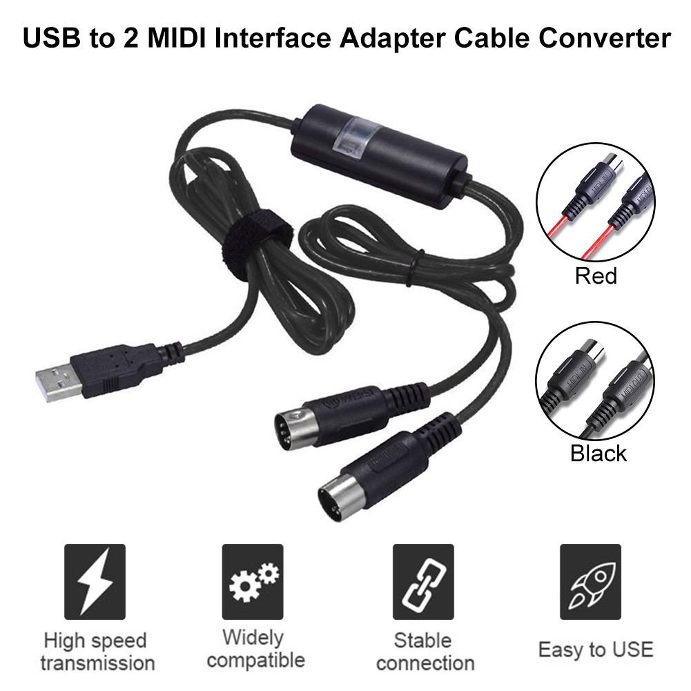 USB To 2 MIDI Interface Adapter Cable Converter For PC Music Keyboard Synth Adapter Windows & Mac iOS 2 Meters