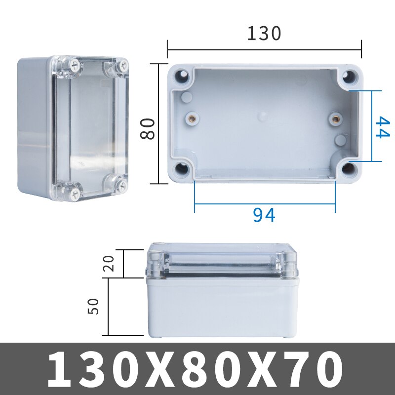 IP67 Outdoor Waterproof PC Junction Box Plastic Shell Distribution Box Monitoring Power Box Socket Box Transparent ABS: 130x80x70
