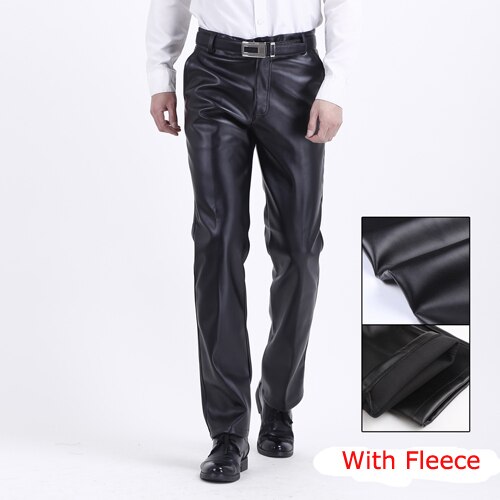 Thoshine Brand Spring Autumn Men Leather Pants Cargo Pants Fleece Smart Casual Male PU Faux Leather Trousers Plus Size Oversize: 33