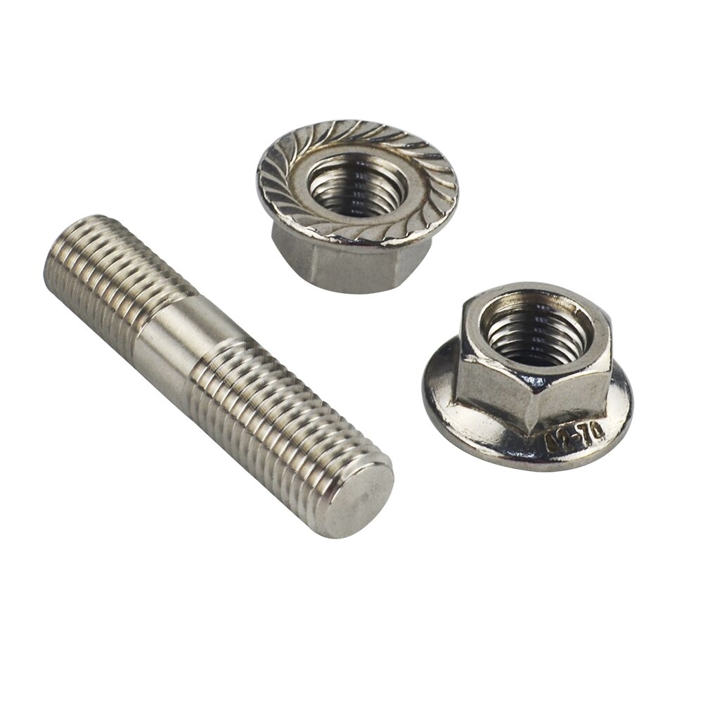 Pqy-10 Pcs 10 Mm Rvs Uitlaat Studs & Gekarteld Noten M10x1.25 Stud Conversie Tall Lug Bouten Schroef adapter Kit