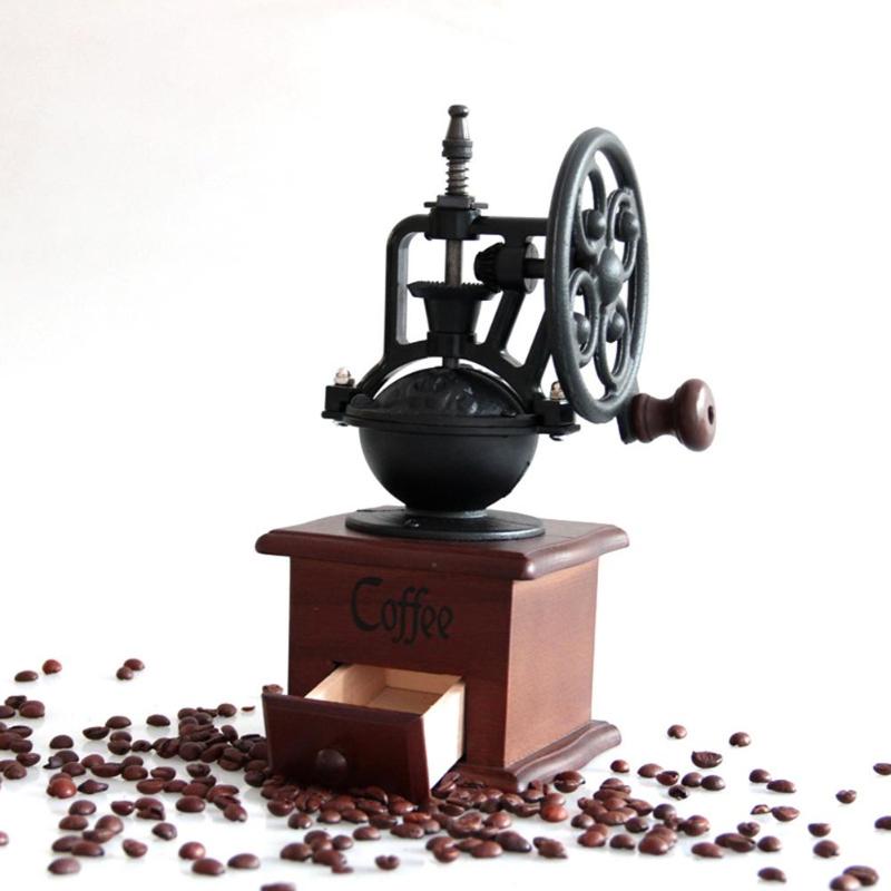 Grote Handkoffiemolen Houten Koffieboon Molen Slijpen Reuzenrad Retro Hand Crank Koffie Maker Machine Kitchen Tools