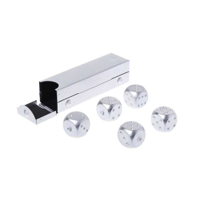 5Pcs 16Mm Aluminium Dobbelstenen Polyhedral Metalen Effen Draagbare Dobbelstenen Poker Party: Zilver