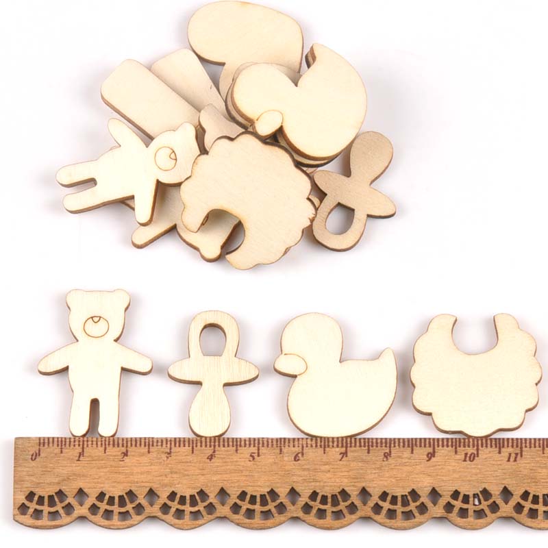 Gemengde Beer/Fopspeen/Eend/Bib Unfinished Houten Ornament Voor Kid Verf Scrapbooking Diy Carfts Hout Home Decor arts 20Pcs M2152