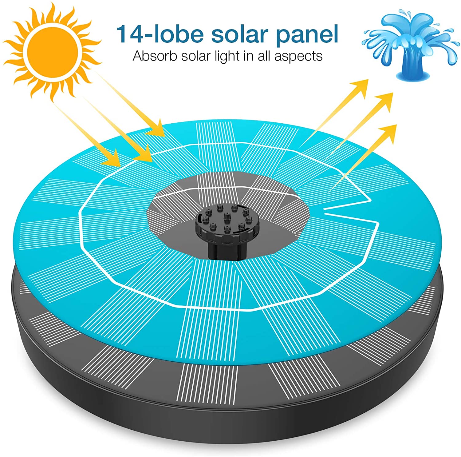 AISITIN-Fuente Solar de 3,5 W, fuente alimentada por energía Solar con 6 boquillas, fuente de agua Solar para baños de aves, decoración de jardín