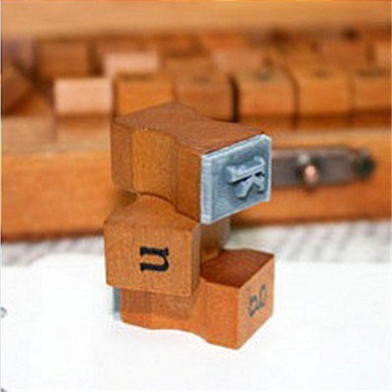 Set van 30 retro houten rubberen stempels met hoofdletters en kleine letters, ambachtelijke stempels voor scrapbooking