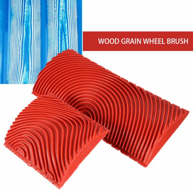 2pcs/set Red Rubber Wood Grain Paint Roller DIY Graining Painting Tool Wood Grain Pattern Wall Painting Roller Home Tool