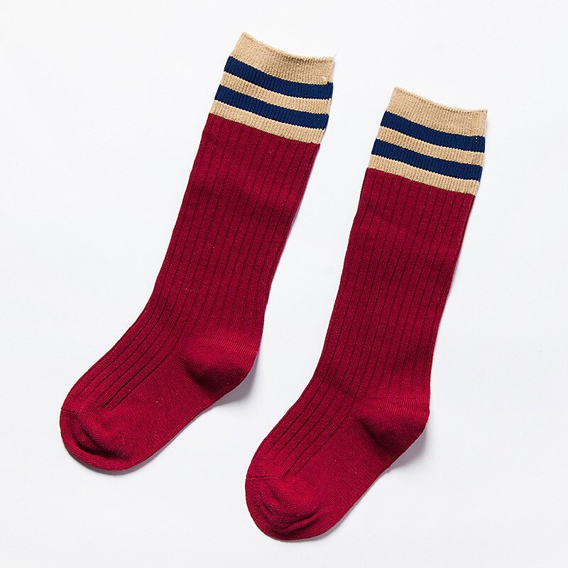 Herfst winter kinderen overknee jongens meisjes sokken lente kinderen katoenen streep sokken kind drie bar sprots sokken: Rood / 1 to 5 jaar