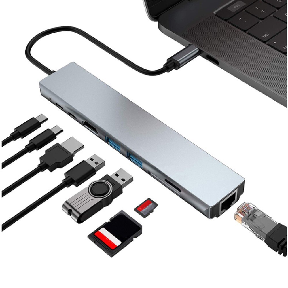 Hub USB 8 in 1 4K 30Hz tipo C a HDMI compatibile RJ45 100M scheda di rete adattatore Hub USB C per MacBook telefono Android