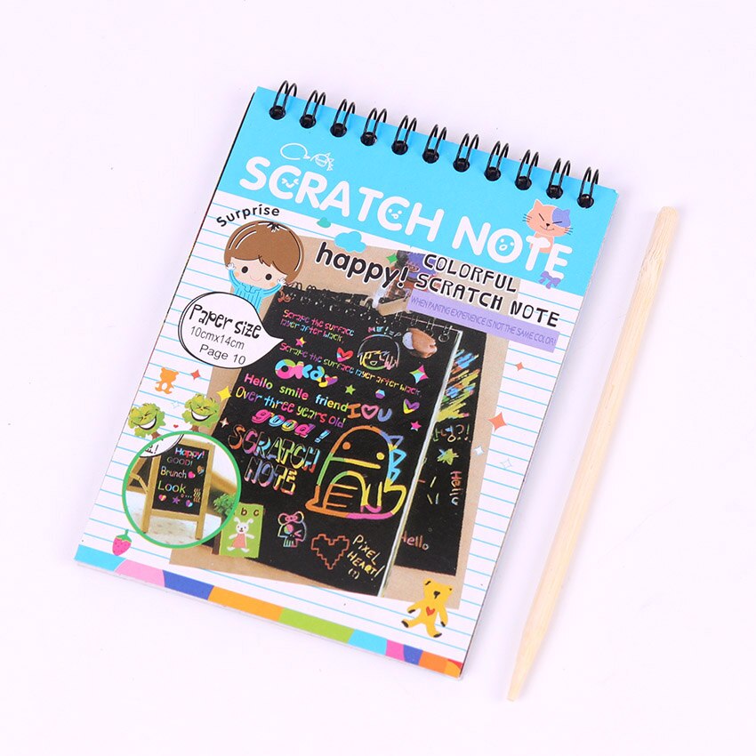 1PC Color Scratch Note Black Cardboard DIY Draw Sketch Notes for Kids Toy Notebook Drawing Toys School Supplies: Blue