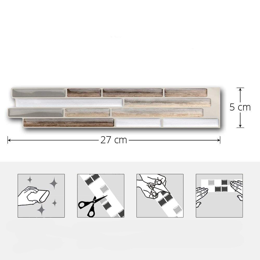 5 sheets -- Small Subway Tiles Strip Waterproof Bathroom Wall Sticker: T80706S-6sheets