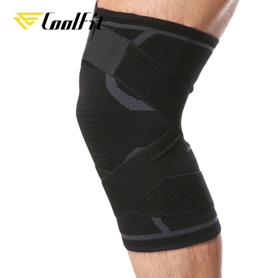 CoolFit 1PCS Sport Knie Unterstützung Einstellbare Knee Brace Pads Fitness Sport Knie Protector Bandage mit Strap Knie Hülse: Black / M