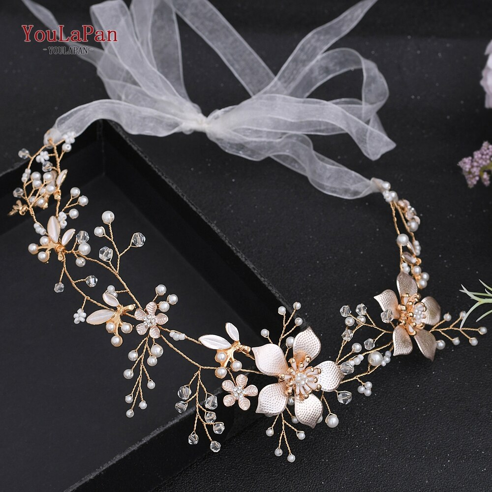 Tu La Pan HP357, diadema de aleación con flores para boda, diamantes de imitación, diadema blanca de Organza para novia, Tiara de para mujer, flor, pieza de pelo nupcial